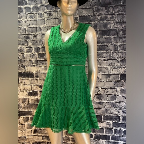 Green Netted 2 Layer Midi Spring Dress - Picture 8 of 9